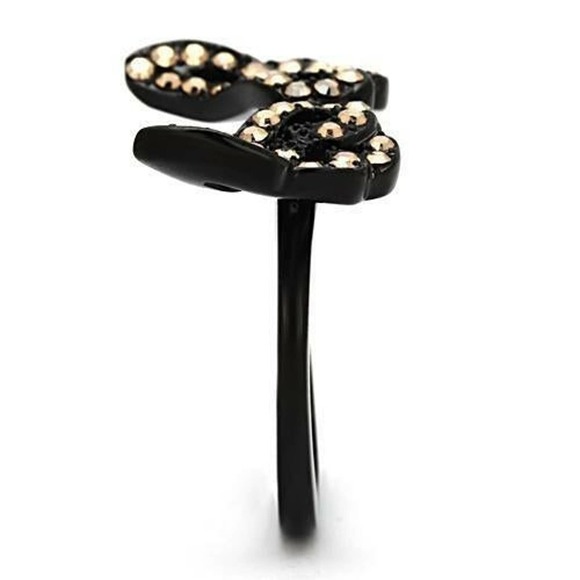 Gold Metallic Crystal Wing Black Stainless Steel Ring Size 9 - Picture 4 of 4